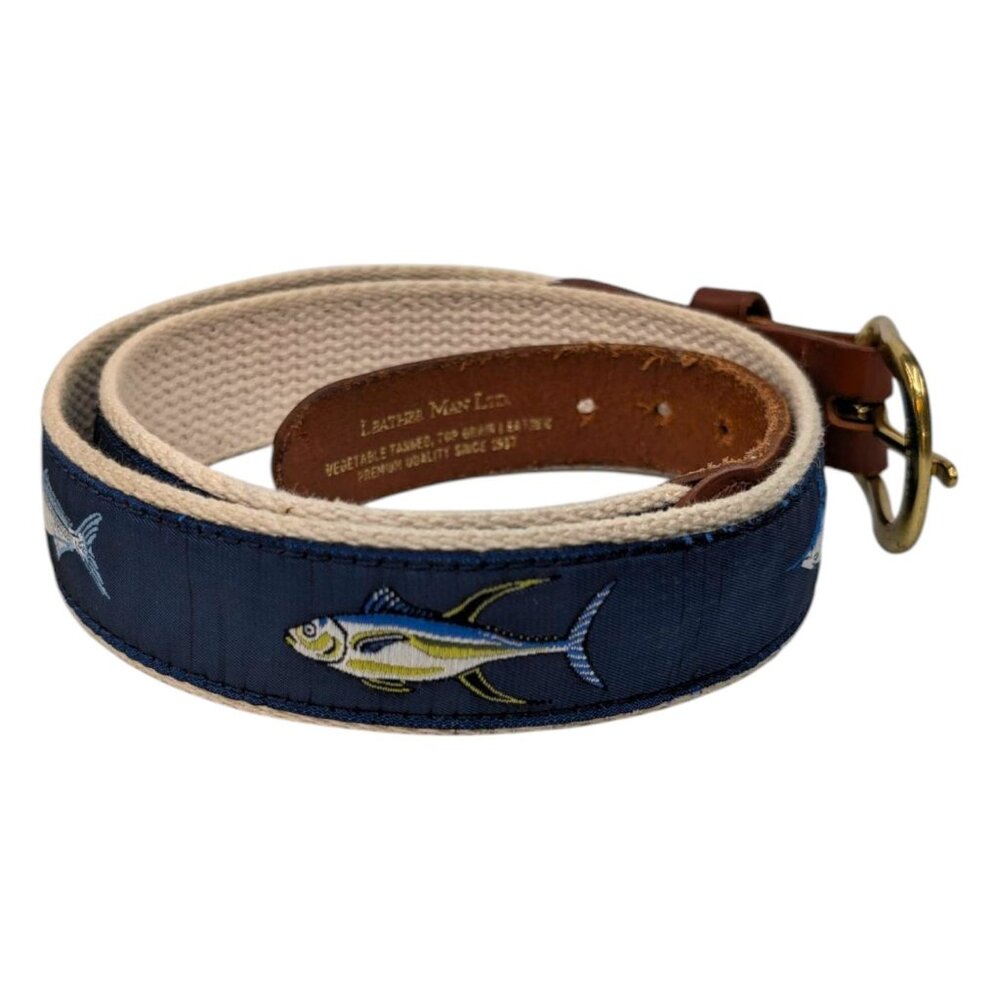 Leatherman Ltd Navy Fish-Embroidered Canvas Belt